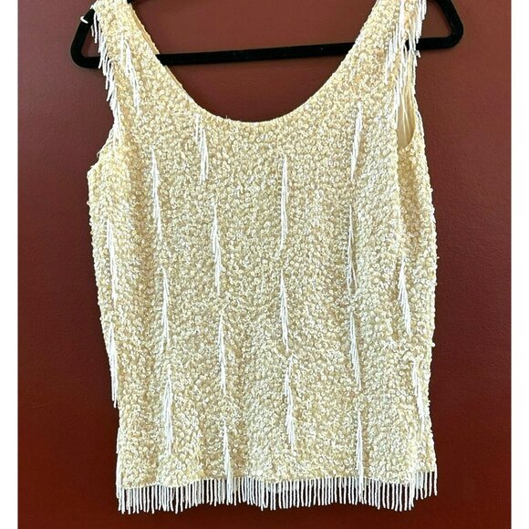 Vintage Vic & Vic Haute Couture Sequin Beaded Sleeveless Top Large Fringe Hem